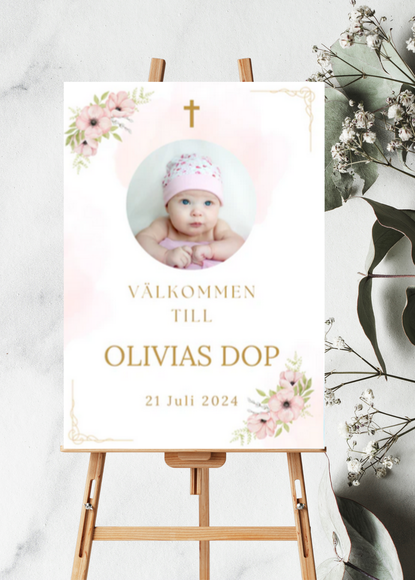 Välkomstskylt för Dop (Rosa) - Designa själv